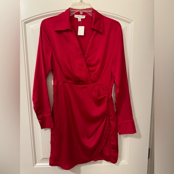 Dresses & Skirts - Red Satin Long-Sleeved Cocktail Dress